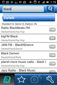 Screenshot: mediaU - Radio-App - Suche