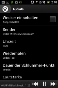 Screenshot: Audials - Radio + Musik Sync - Wecker 