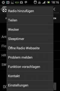 Screenshot: Online Radio - Optionen