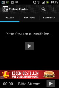 Screenshot: Online Radio - Startbildschirm