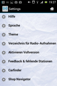 Screenshot: Simple Radio - Optionen